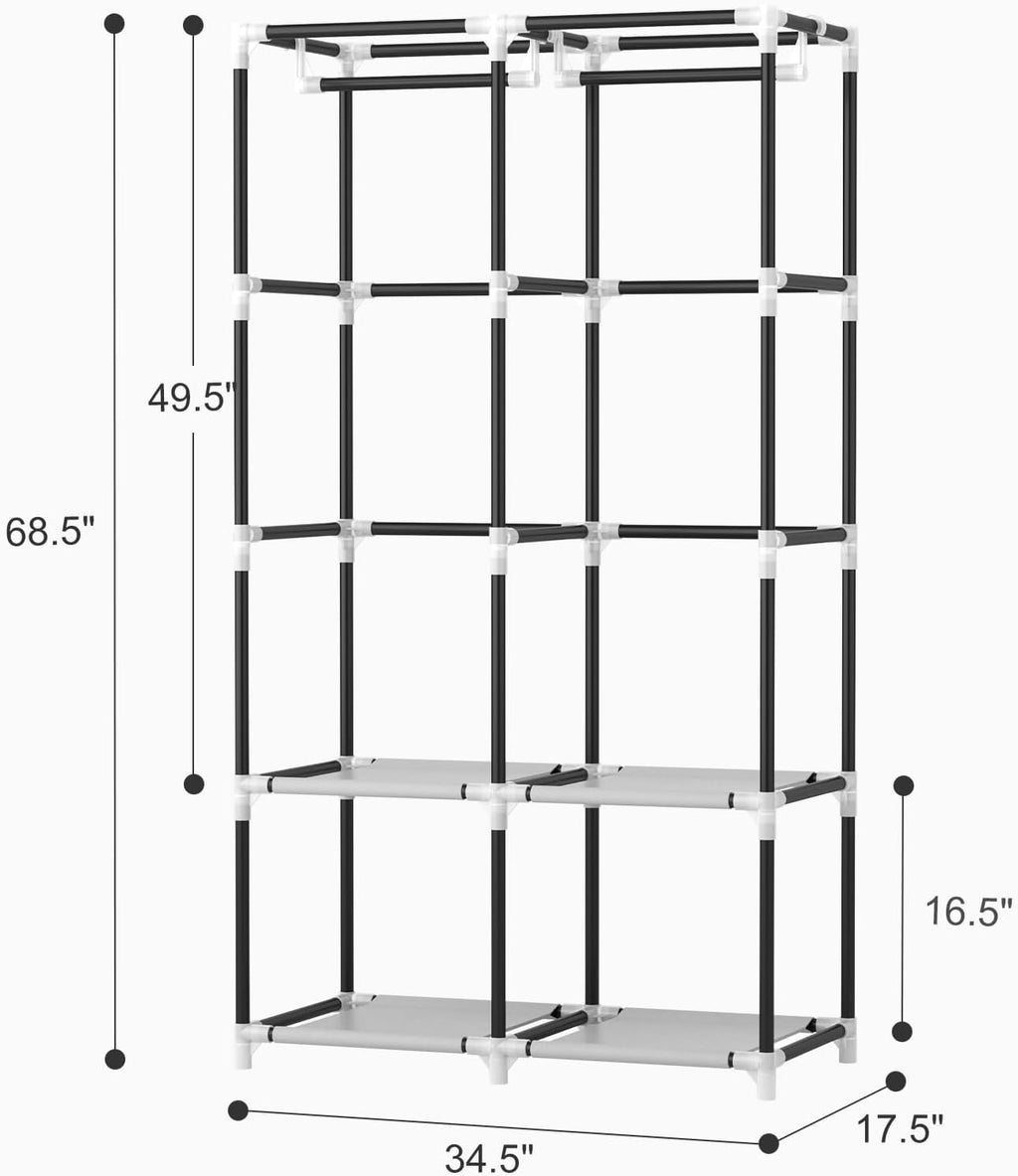 White Covered Multi-Shelf Portable Wardrobe