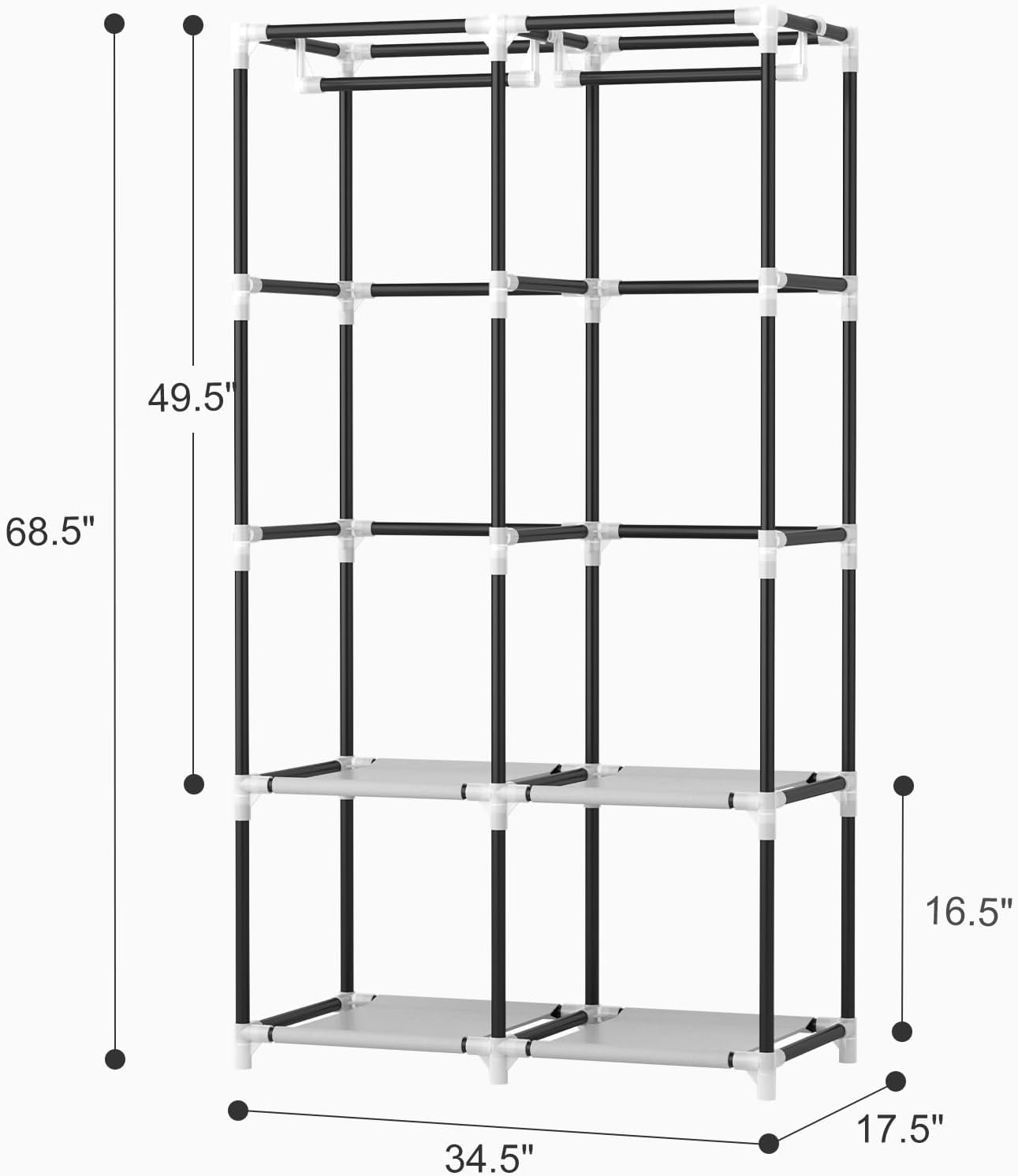 White Covered Multi-Shelf Portable Wardrobe