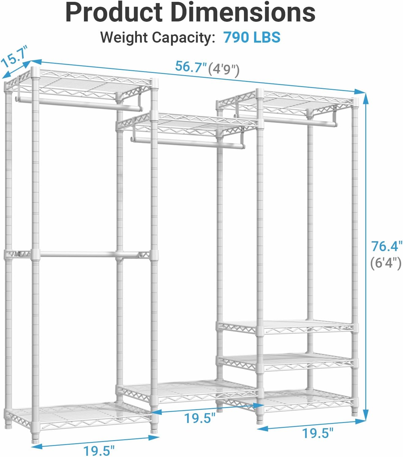 White Frame Black Cover Adjustable Garment Rack