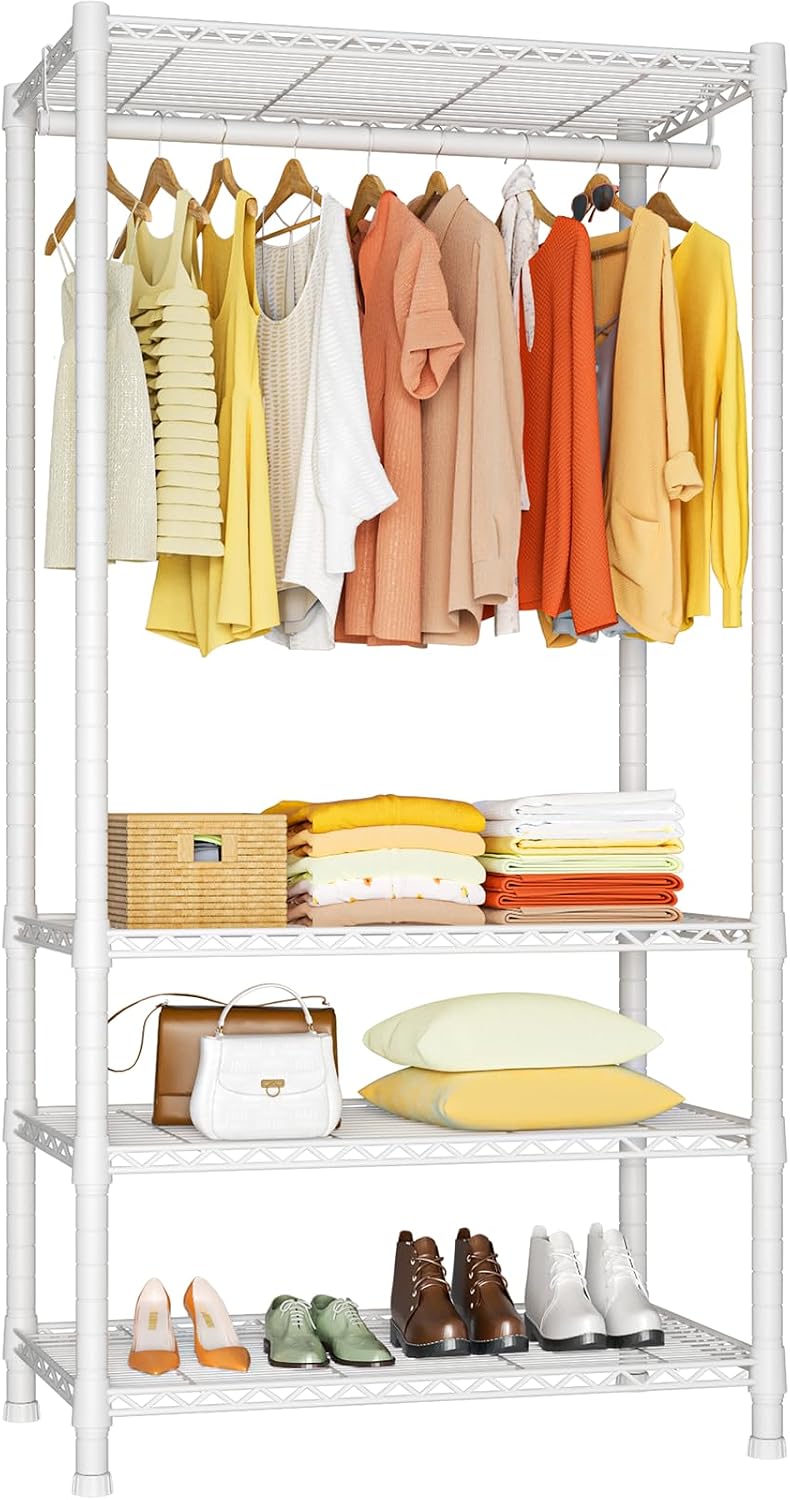 White 4-Tier Heavy Duty Freestanding Garment Rack