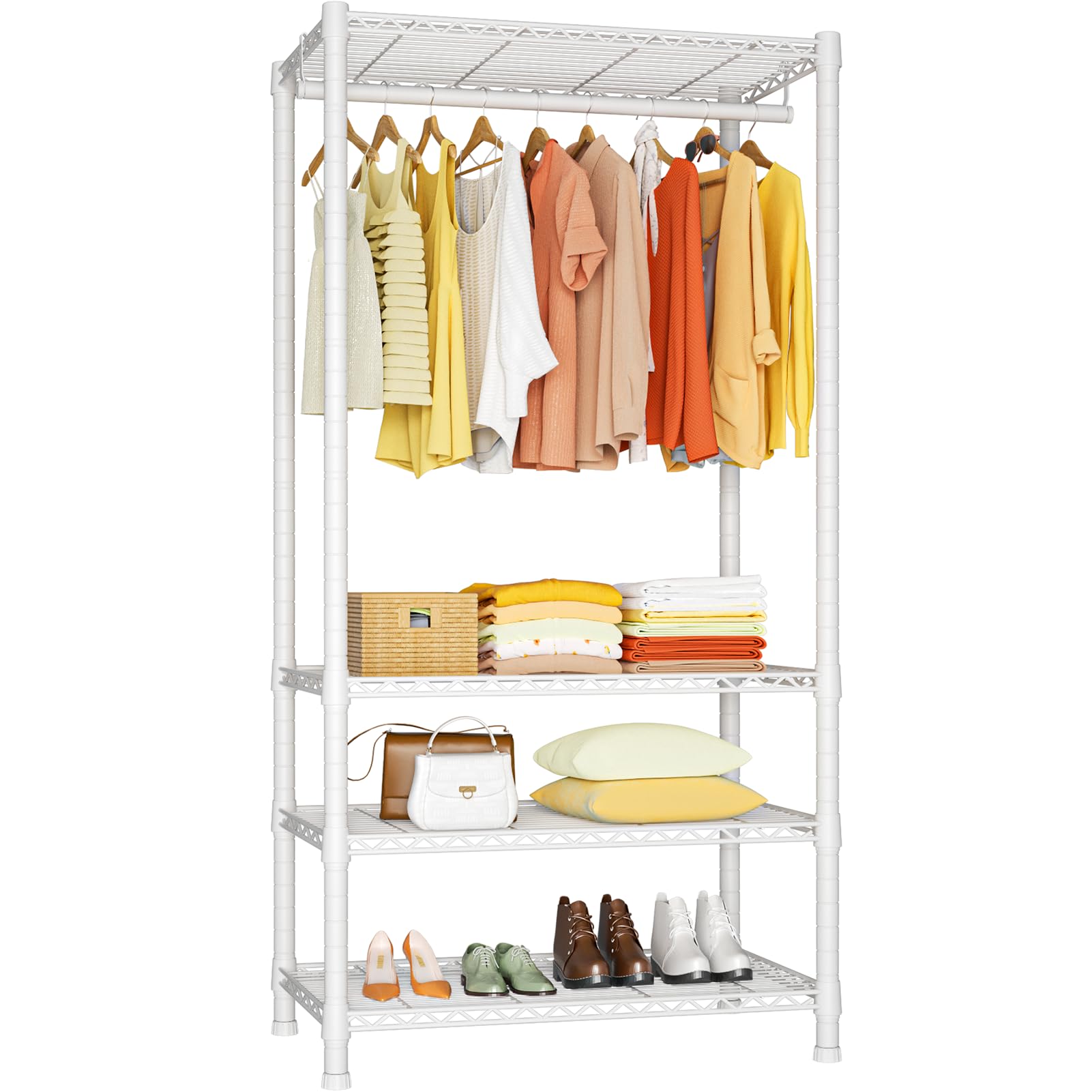 White 4-Tier Heavy Duty Freestanding Garment Rack