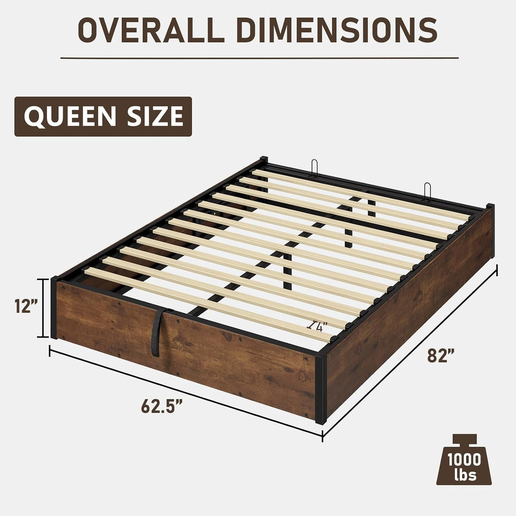 Rustic Brown Queen Lift Storage Bed Frame