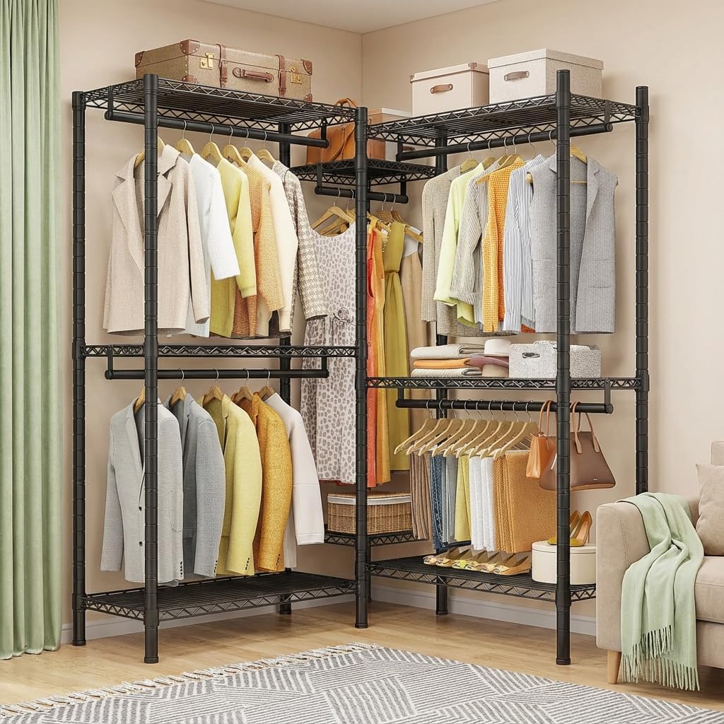 Black L-Shaped 900LBS Corner Garment Rack