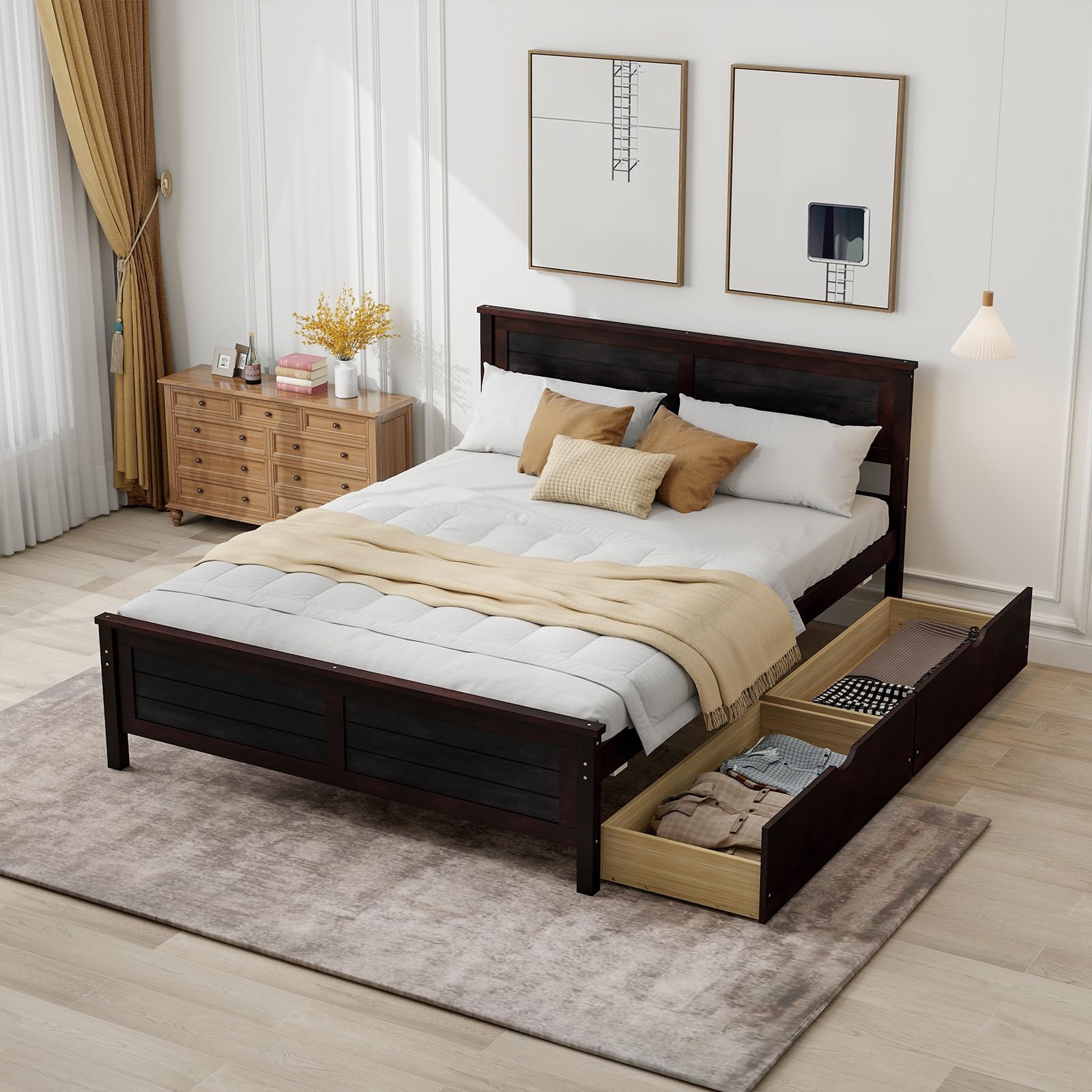 White Twin Wood Storage Drawer Bed Frame