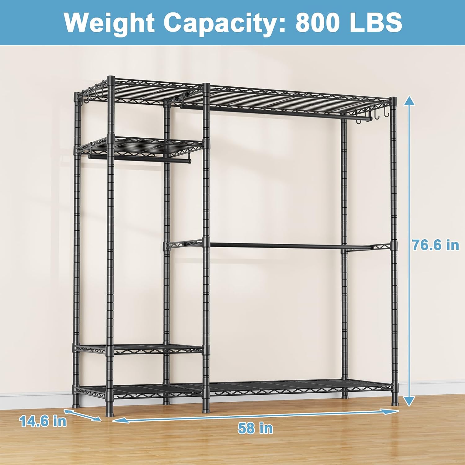 Black 6-Tier Heavy Duty Freestanding Garment Rack