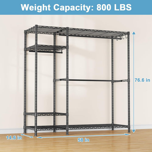Black 6-Tier Heavy Duty Freestanding Garment Rack