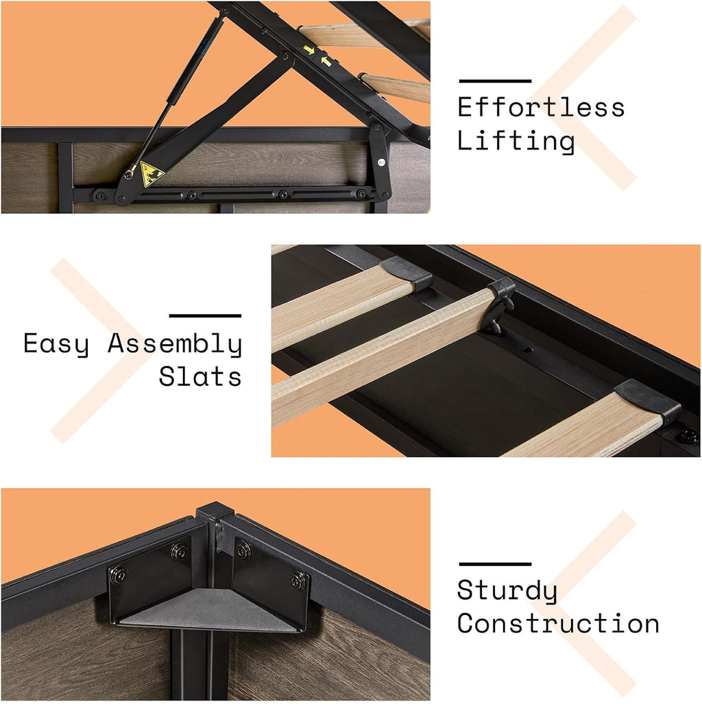 Rustic Grey King Lift Storage Bed Frame