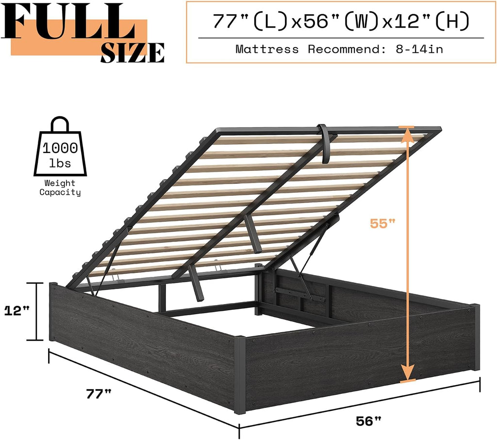 Dark Oak Full Lift Storage Platform Bed