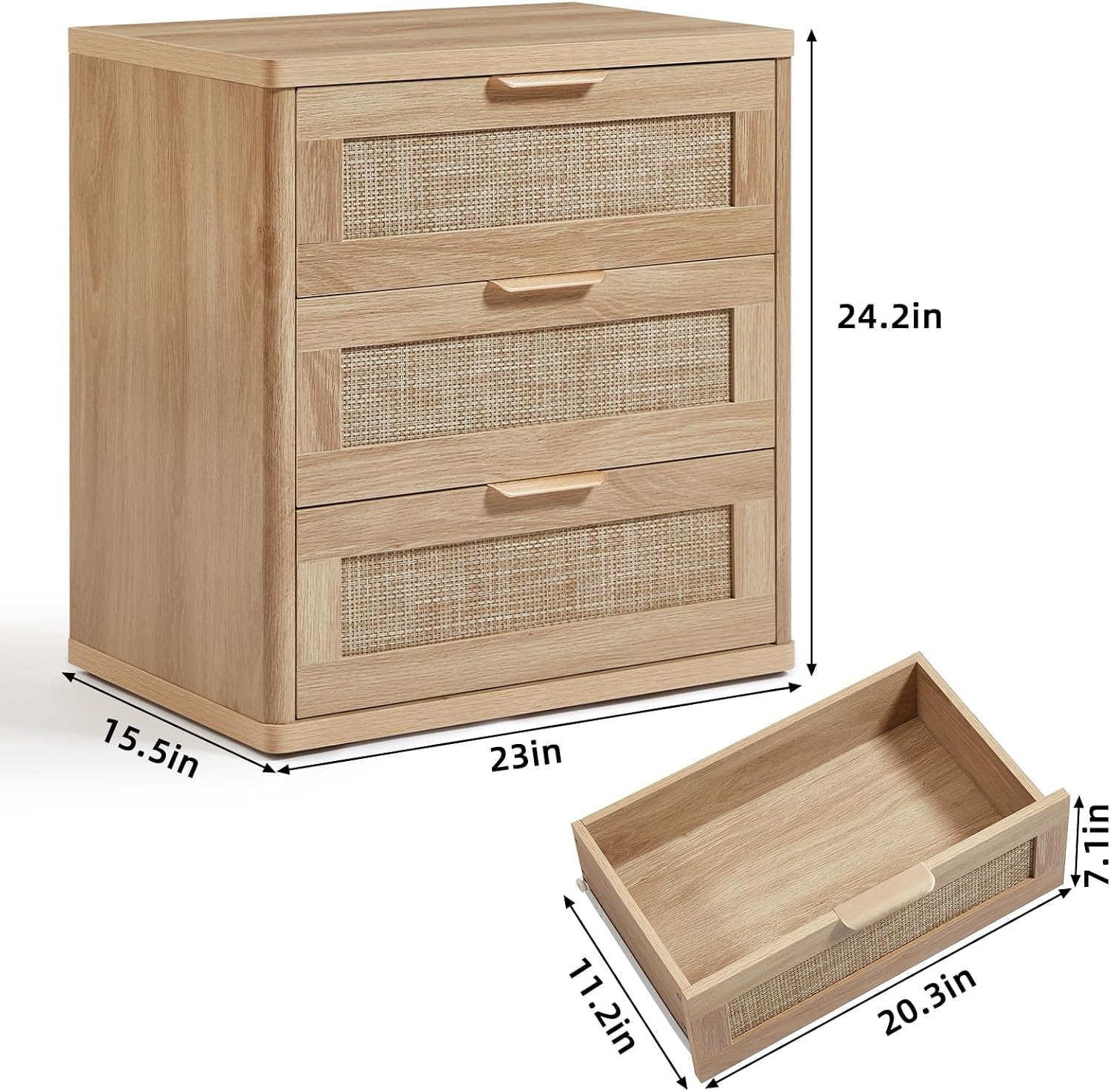 Boho Rattan 3-Drawer Nightstands Set of 2
