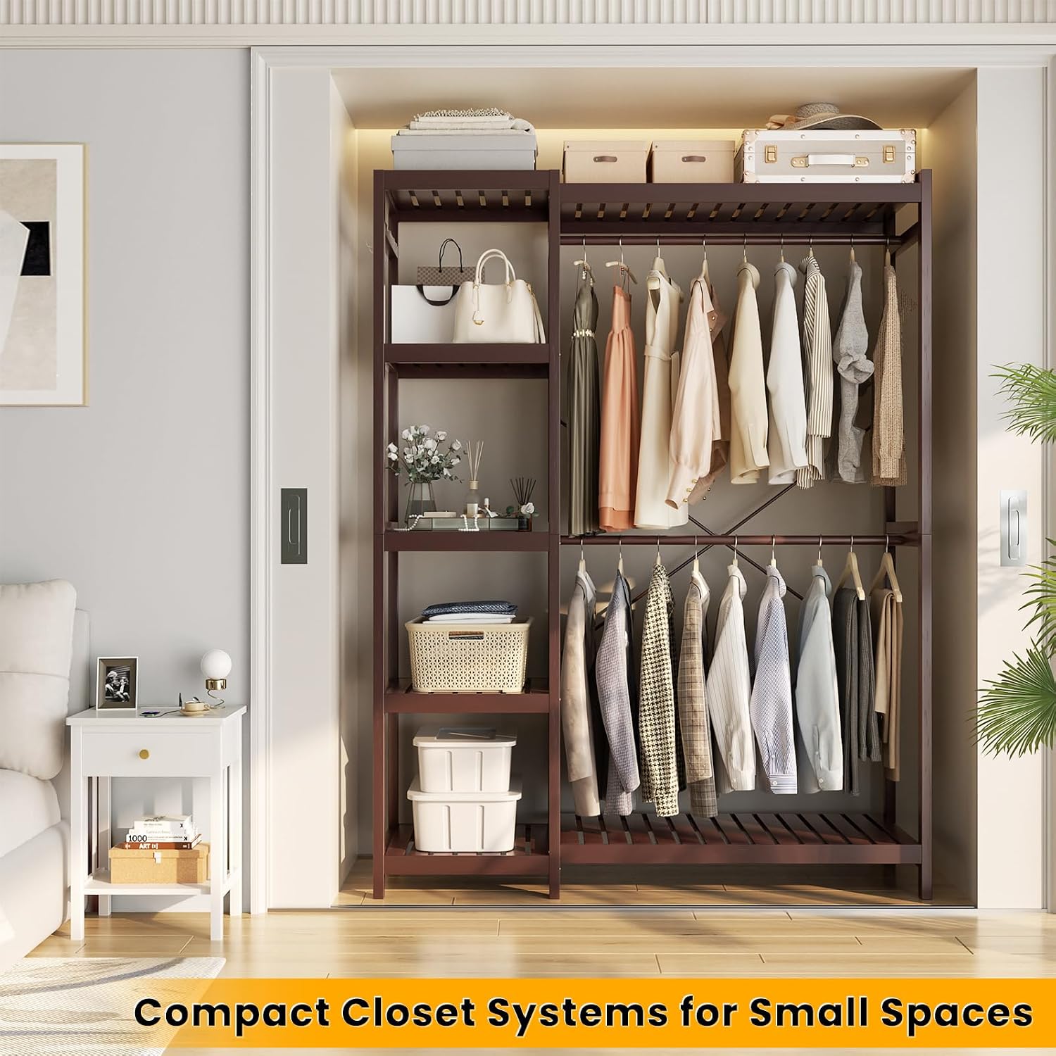 Espresso Bamboo Double Rod Garment Rack