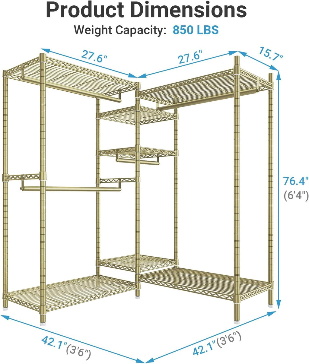 Gold 5-Tier L-Shaped Corner Wire Garment Rack