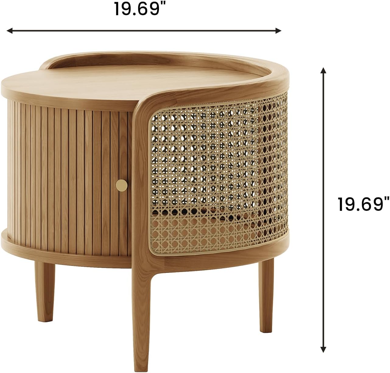Wood Rattan Roller Door Nightstand Set of 2