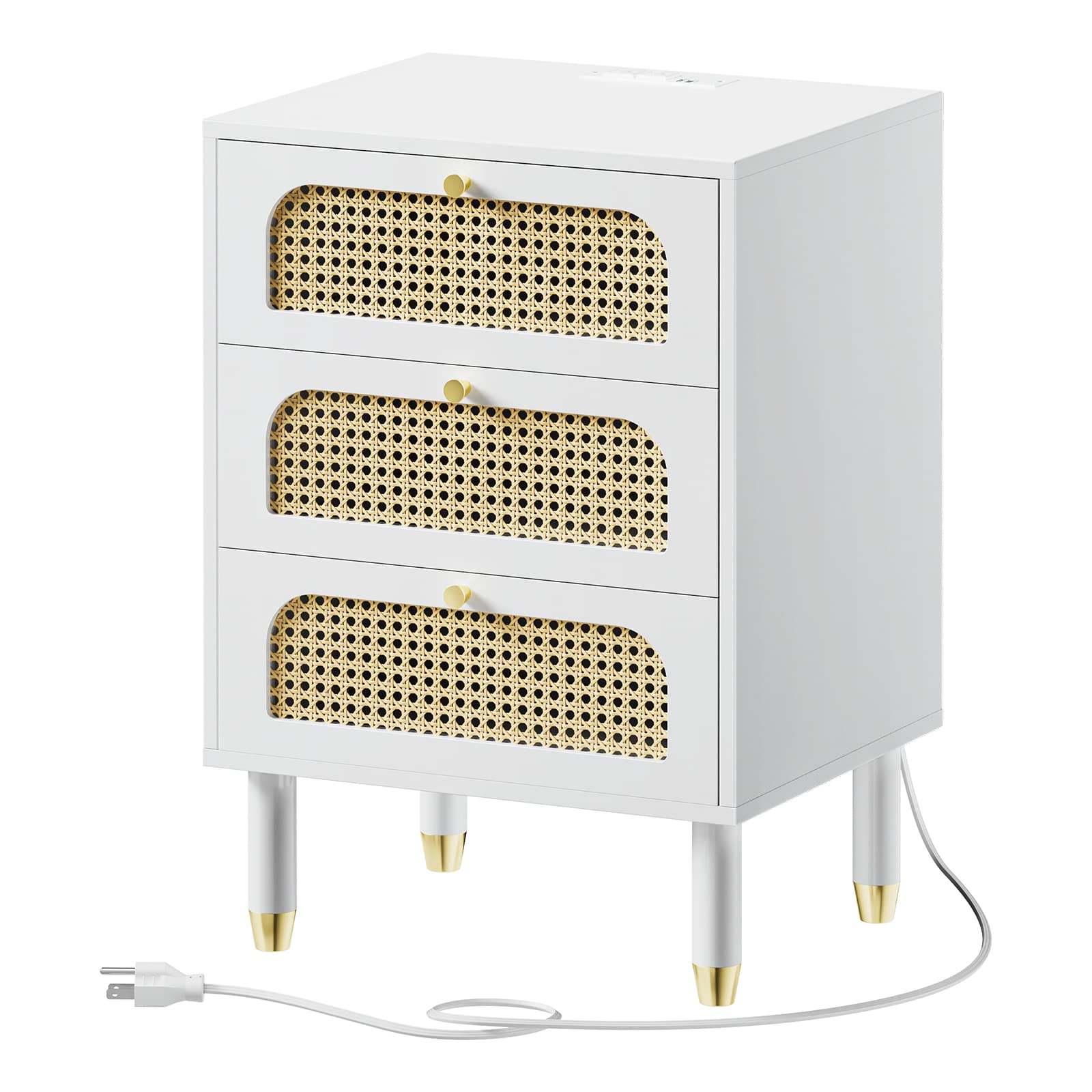 Black Rattan 3-Drawer Nightstand Set of 2