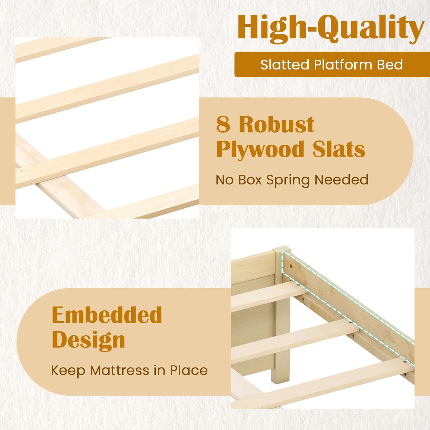 Natural Queen Wood Storage Drawer Bed Frame