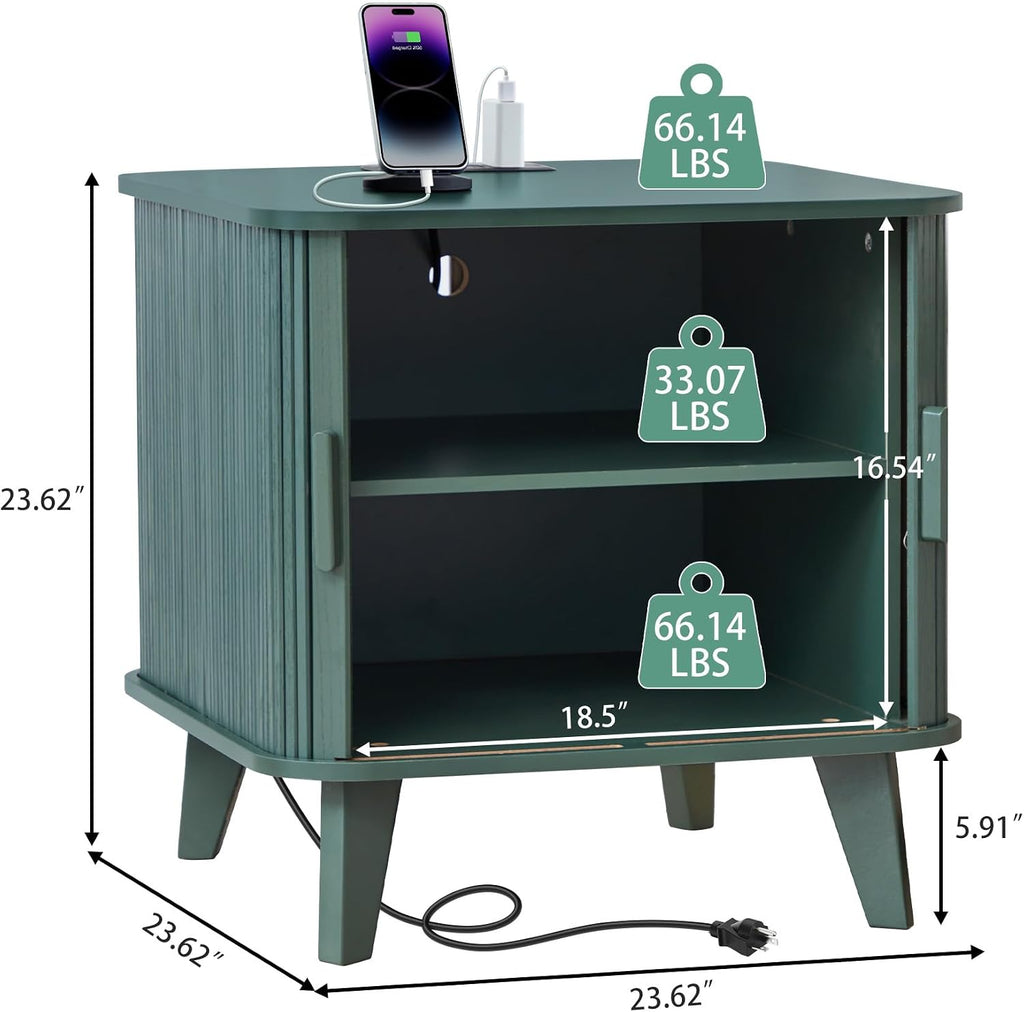 Green Fluted Curved Charging Station End Table