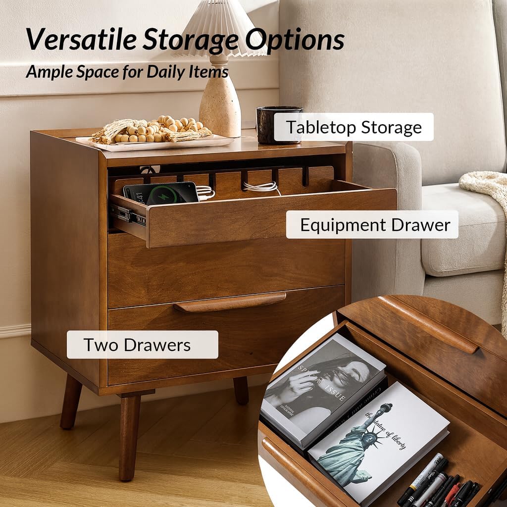 Acorn Charging 2-Drawer Pull Out Side Table