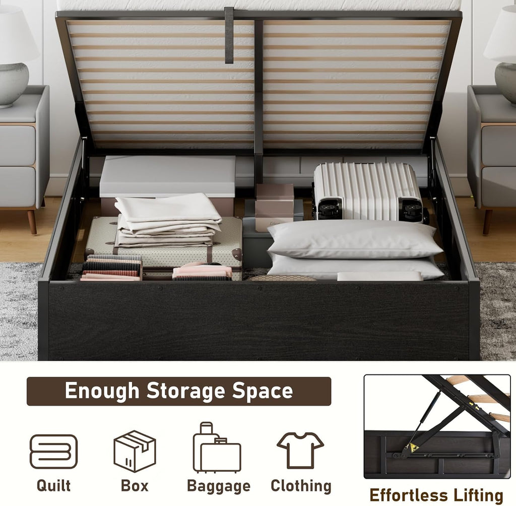 Black Queen Metal Lift Storage Bed Frame