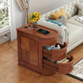 Brown Narrow Charging 2-Drawer Side Table