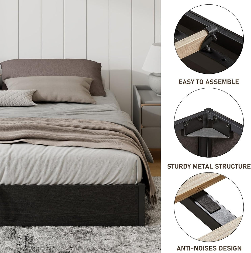 Black Queen Metal Lift Storage Bed Frame