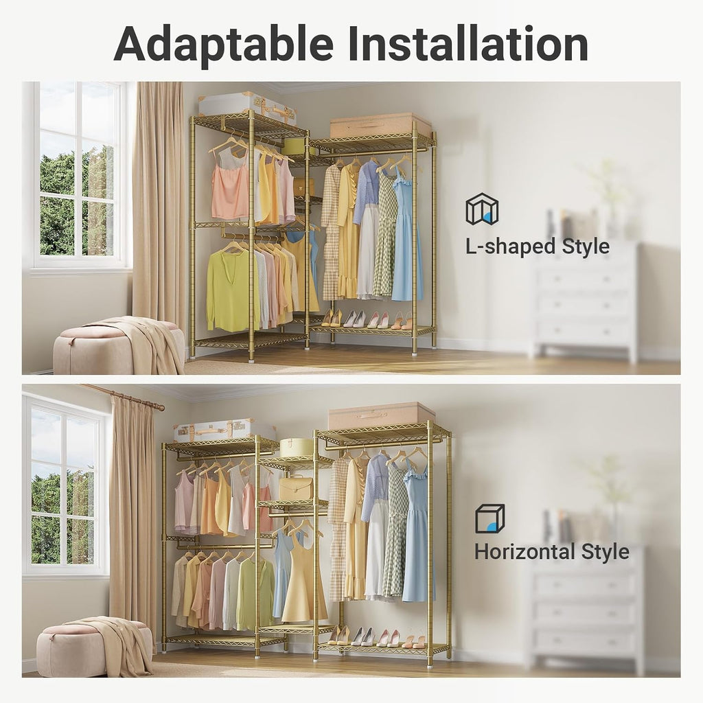 Gold 5-Tier L-Shaped Corner Wire Garment Rack