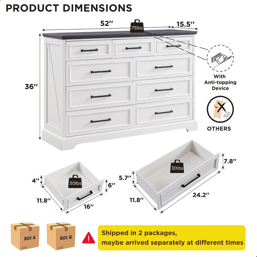 Off White Farmhouse 9-Drawer Storage Dresser