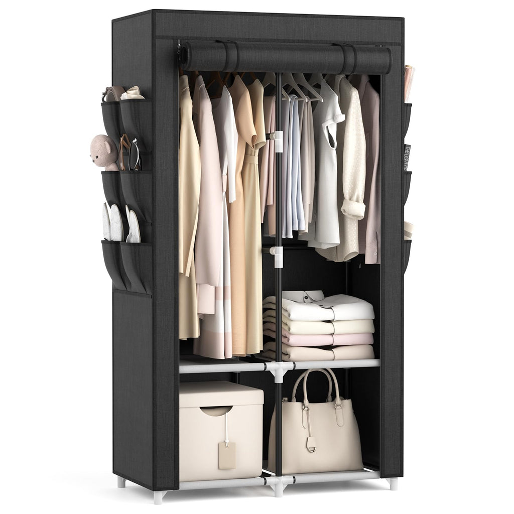 White Covered Multi-Shelf Portable Wardrobe