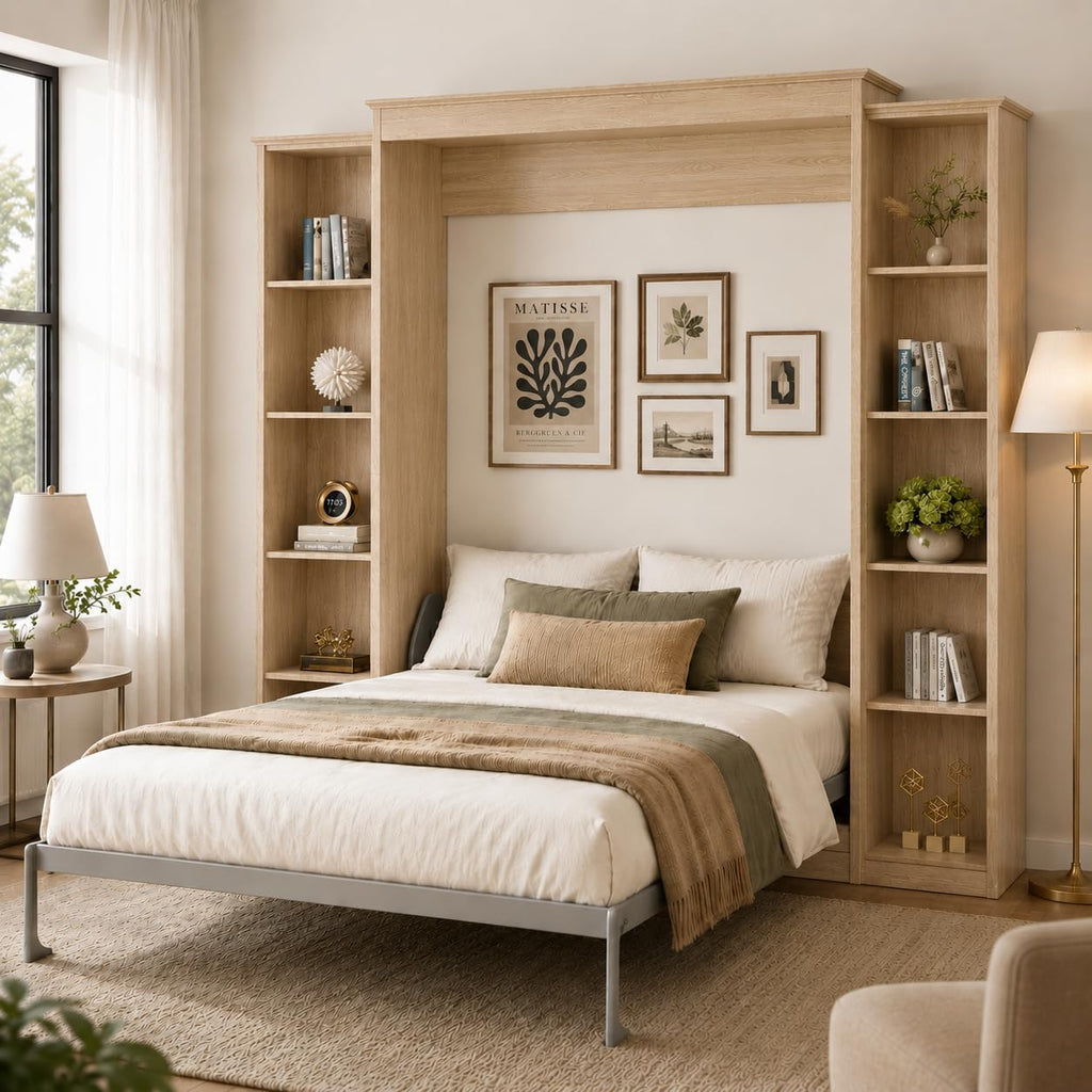 Natural Wood Queen Foldable Wall Murphy Bed