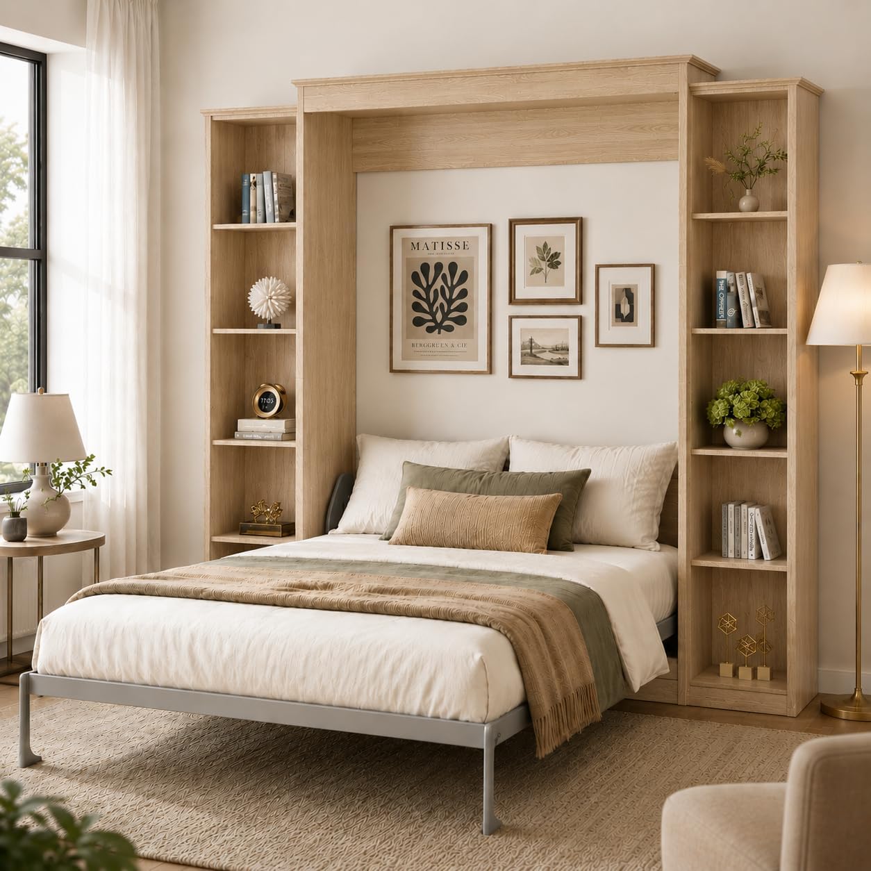 Natural Wood Queen Foldable Wall Murphy Bed