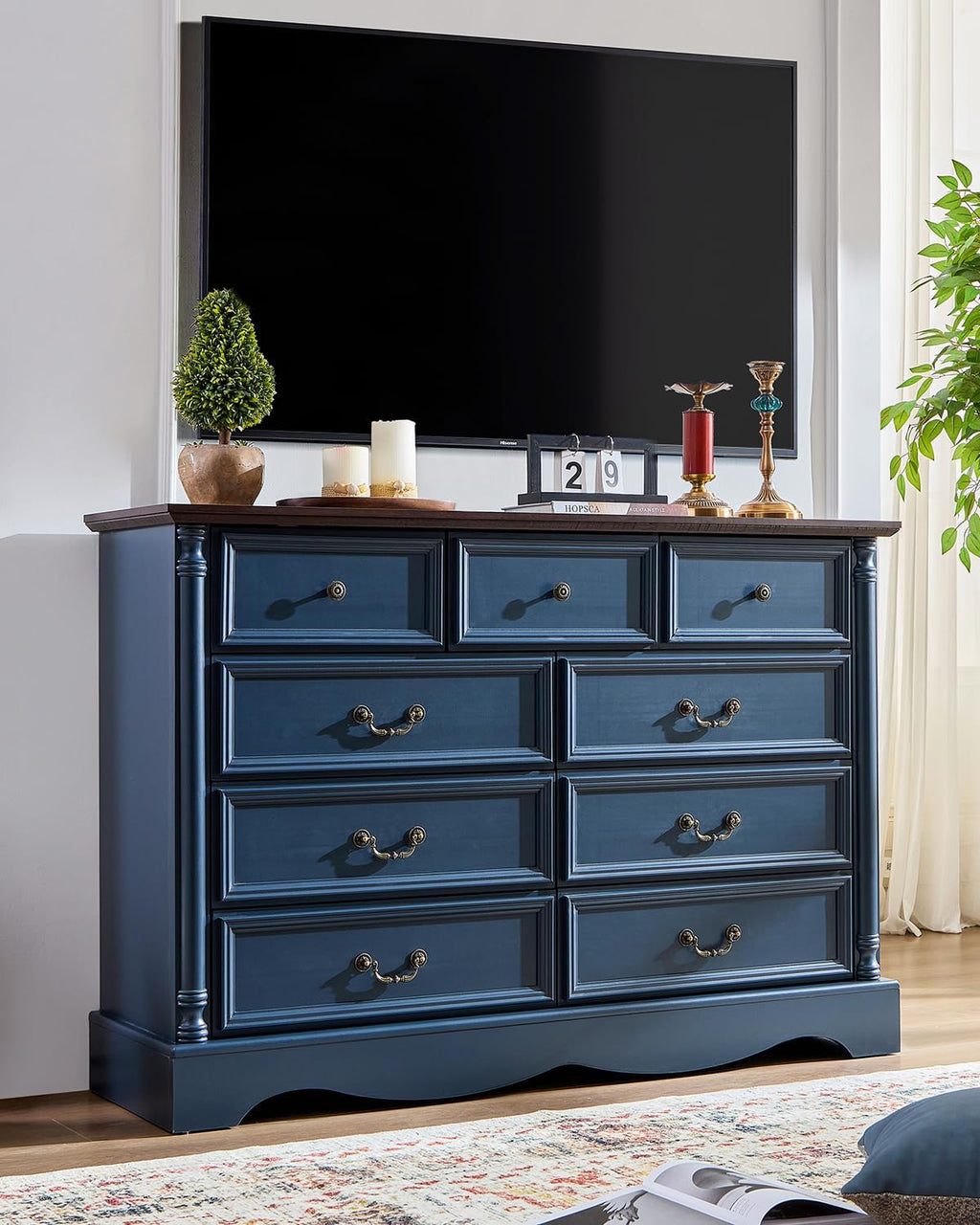 Vintage Farmhouse 9-Drawer Charging Dresser