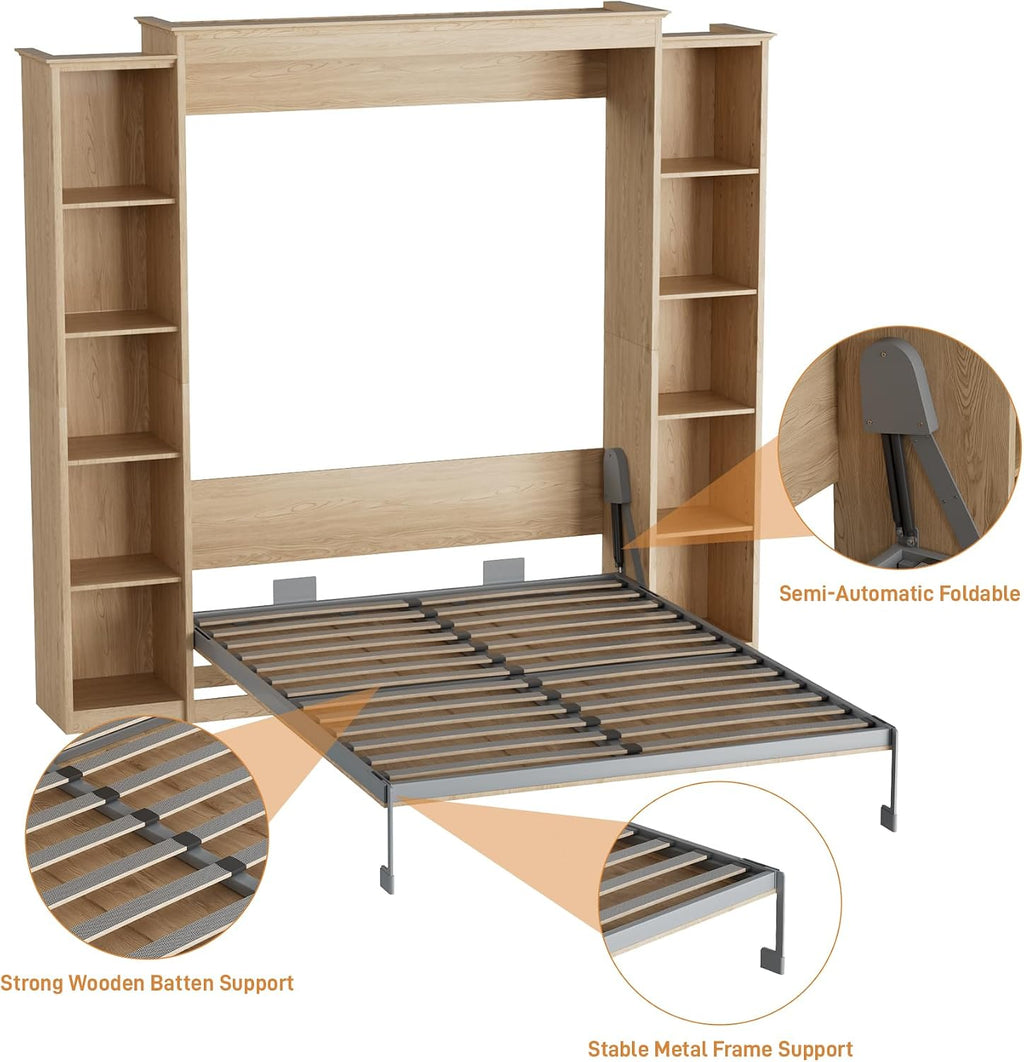 Natural Wood Queen Foldable Wall Murphy Bed