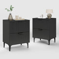 Black Fluted 2-Drawer Nightstand Set of 2