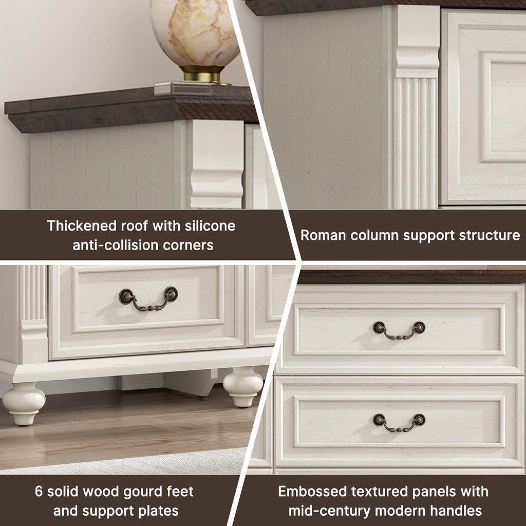 Rustic White 9-Drawer Farmhouse Wood Dresser