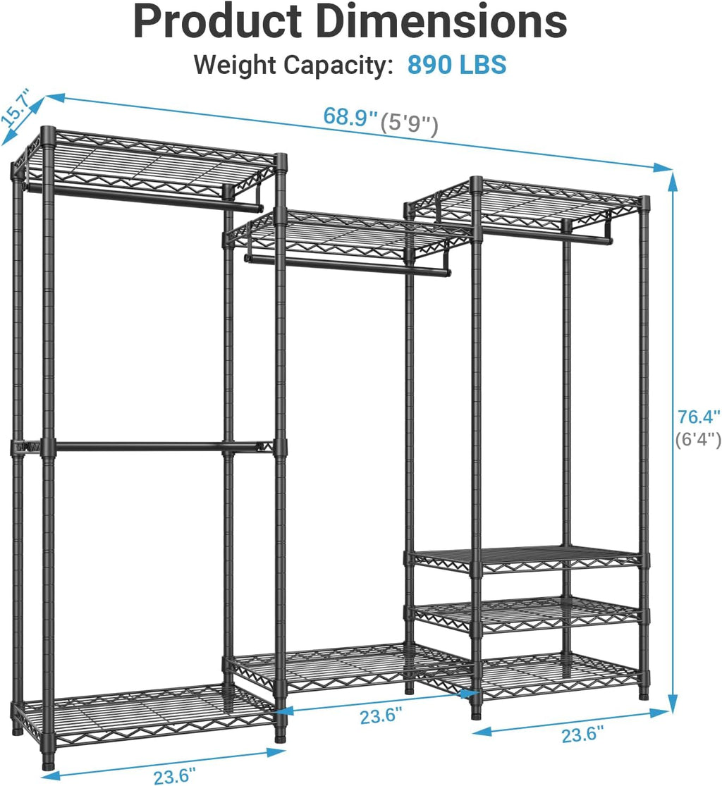 Black Adjustable Multi-Shelf Heavy Garment Rack