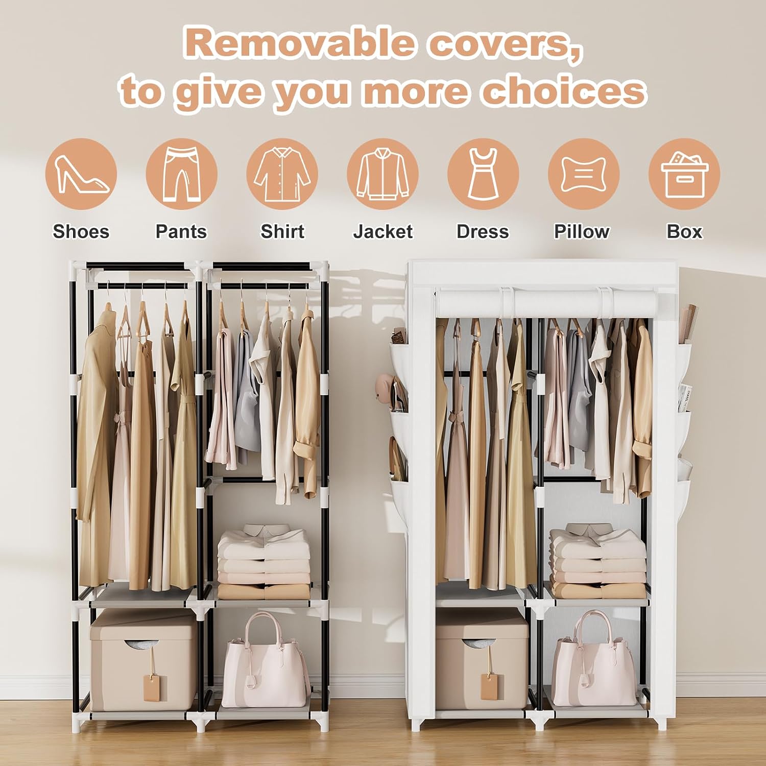 White Covered Multi-Shelf Portable Wardrobe