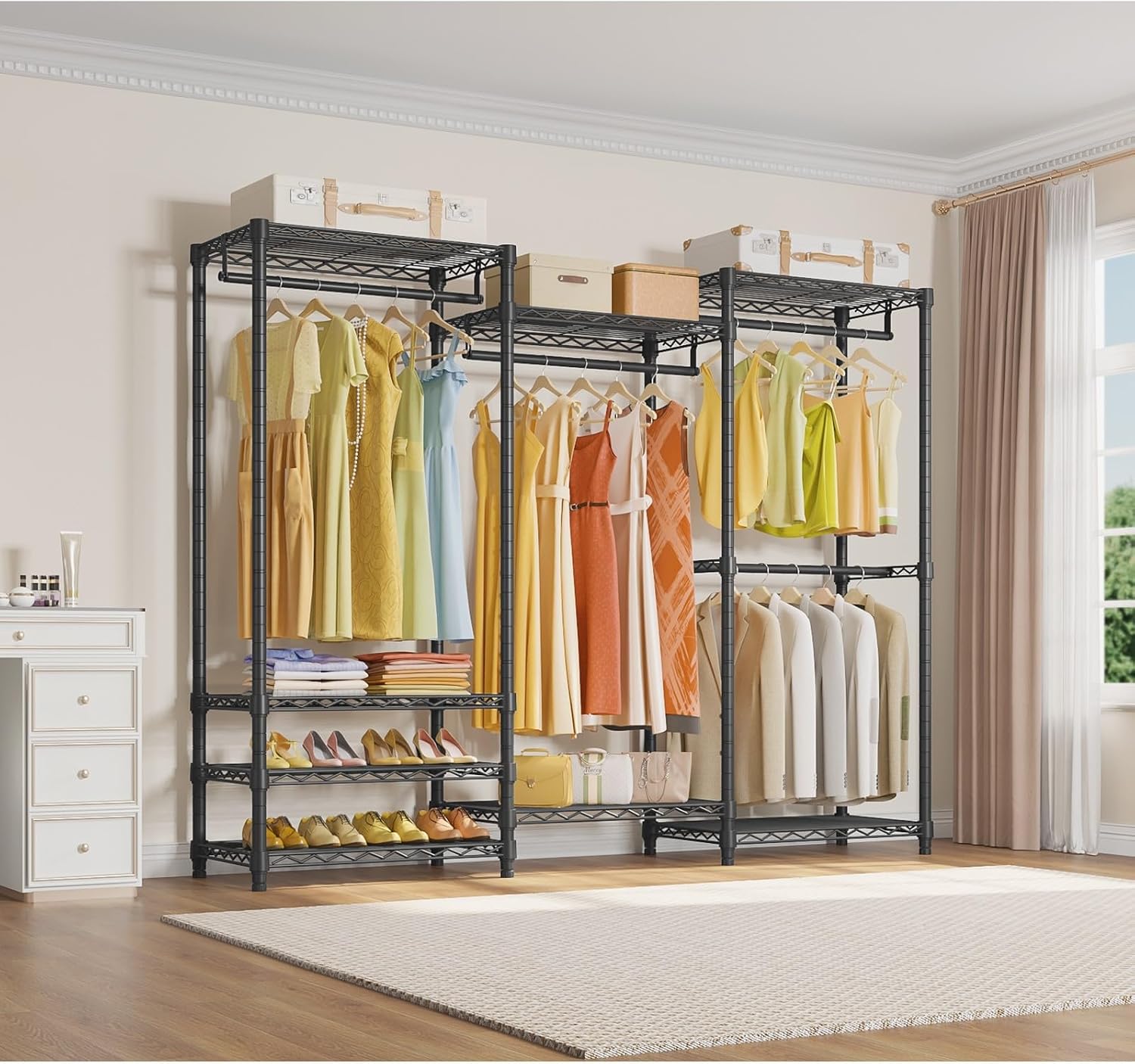 Black Adjustable Multi-Shelf Heavy Garment Rack