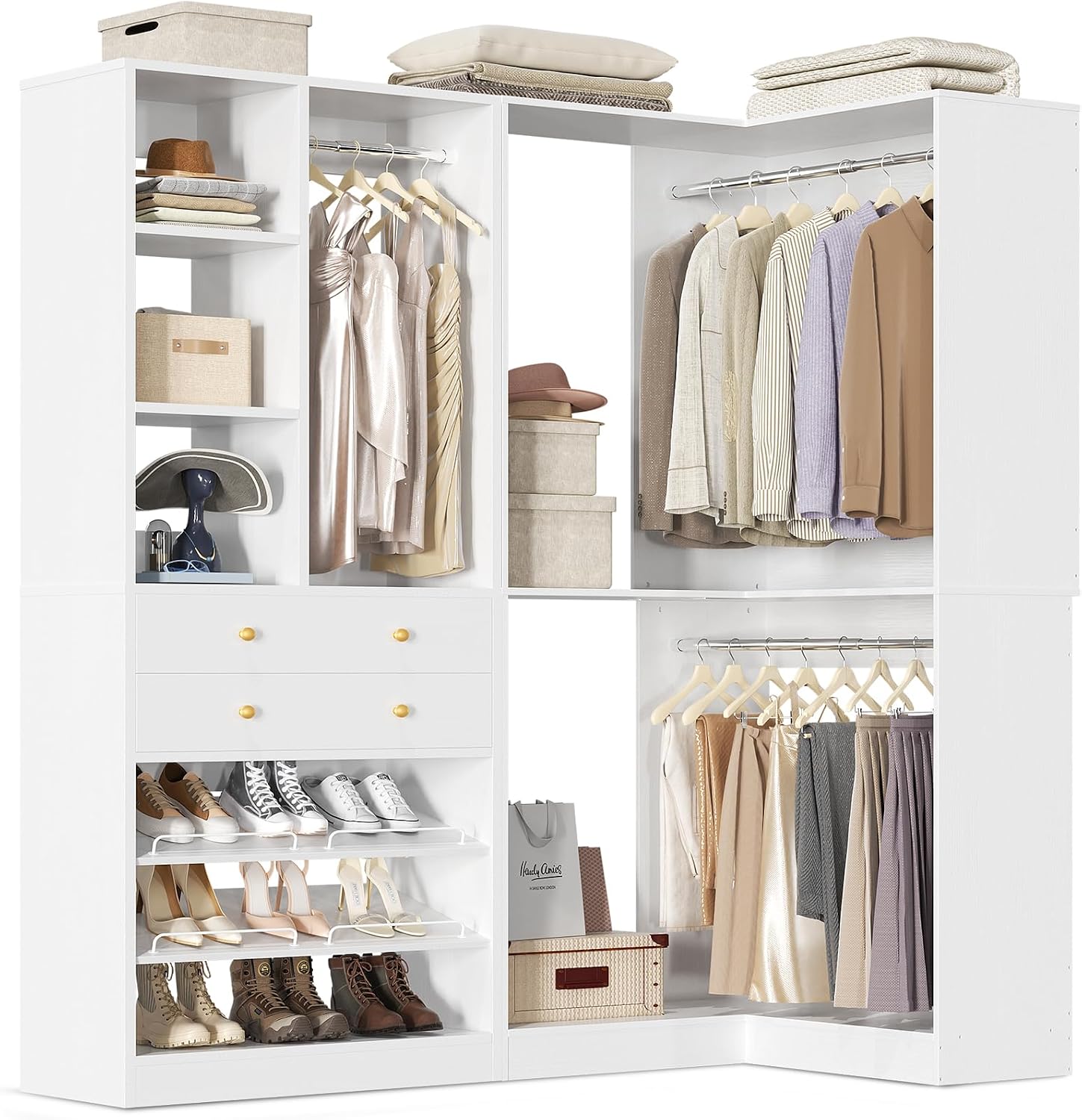 White Reversible L-Shaped Corner Closet System