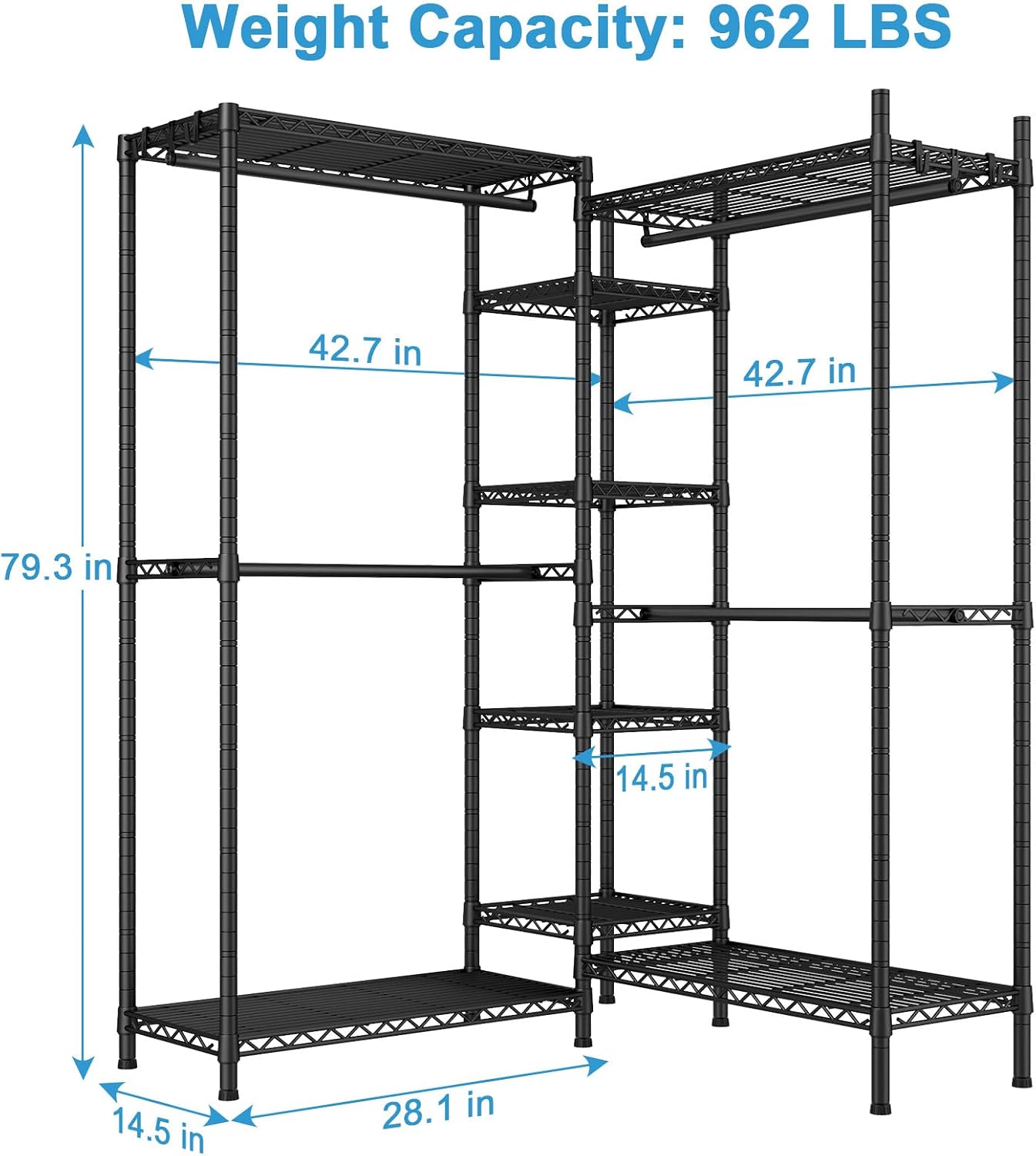 Black L-Shaped Heavy Duty Corner Garment Rack