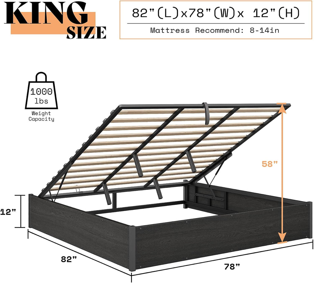 Dark Oak King Hydraulic Storage Bed Frame