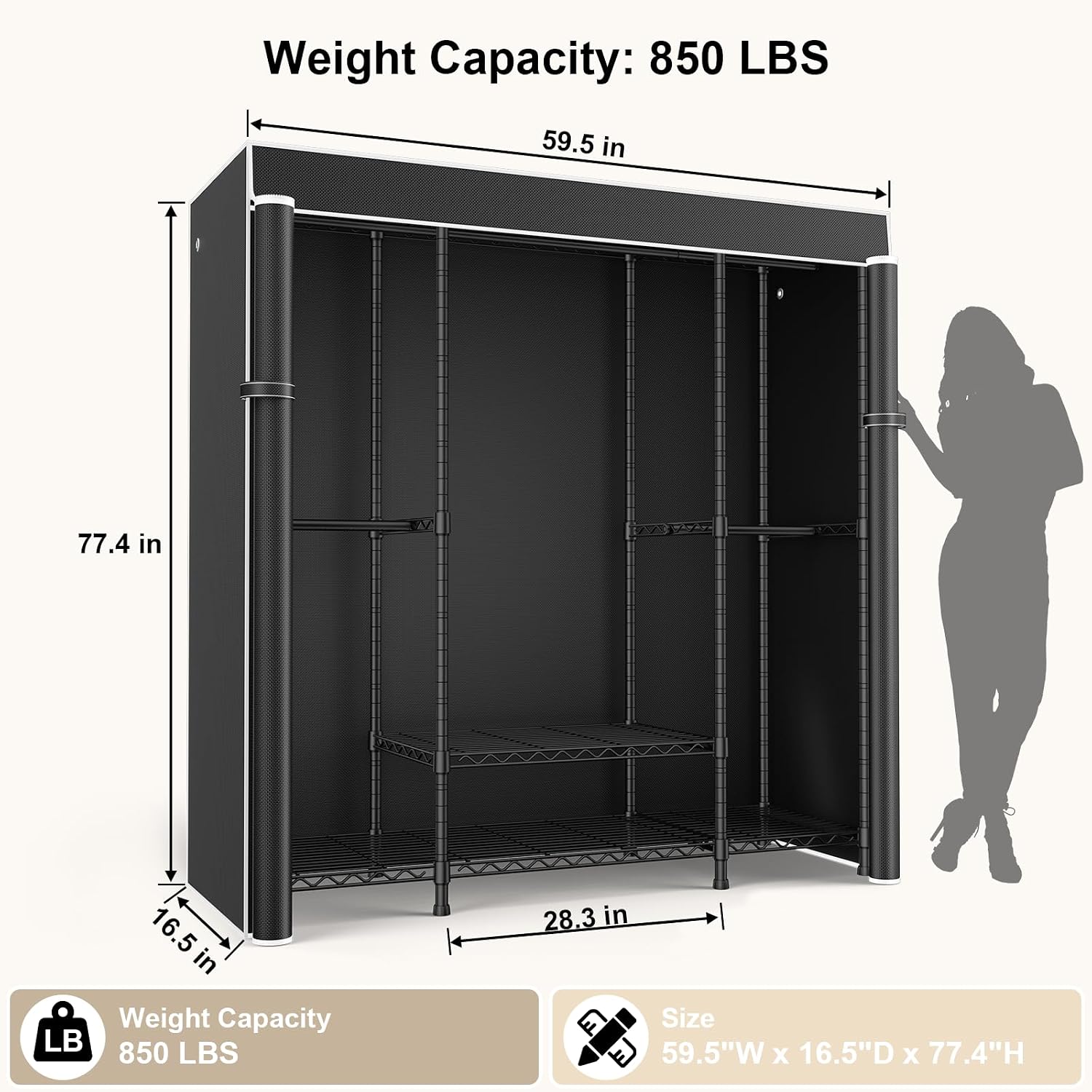 Black Covered 850 LBS Metal Garment Rack