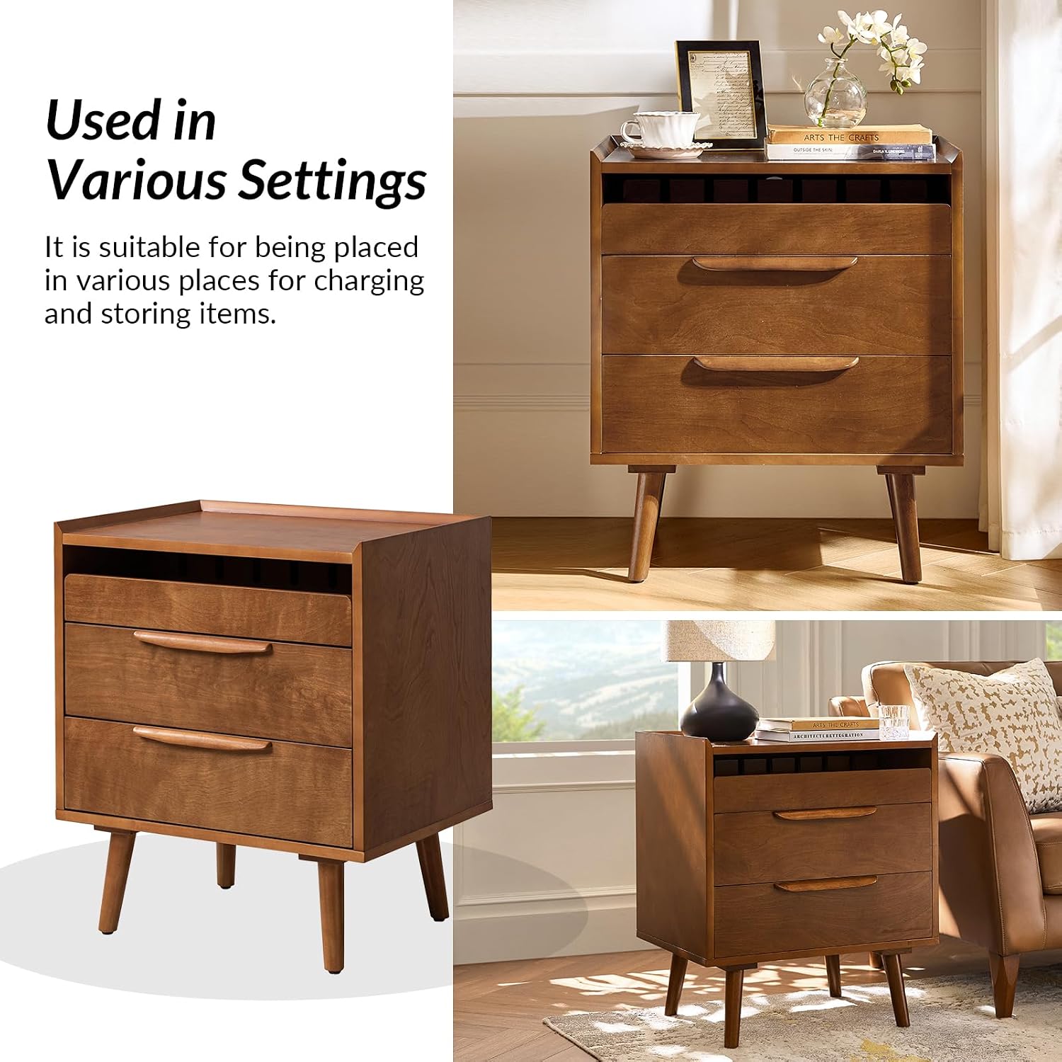 Acorn Mid Century Charging End Table Set of 2