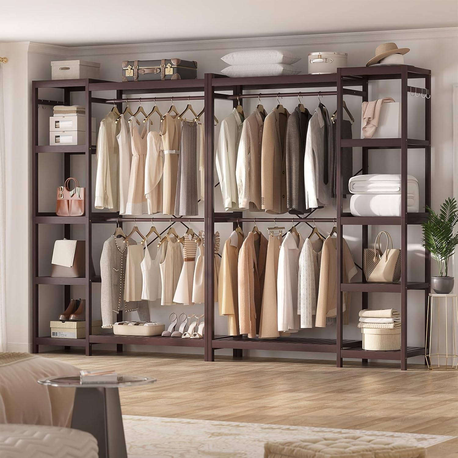 Espresso Bamboo Double Rod Garment Rack