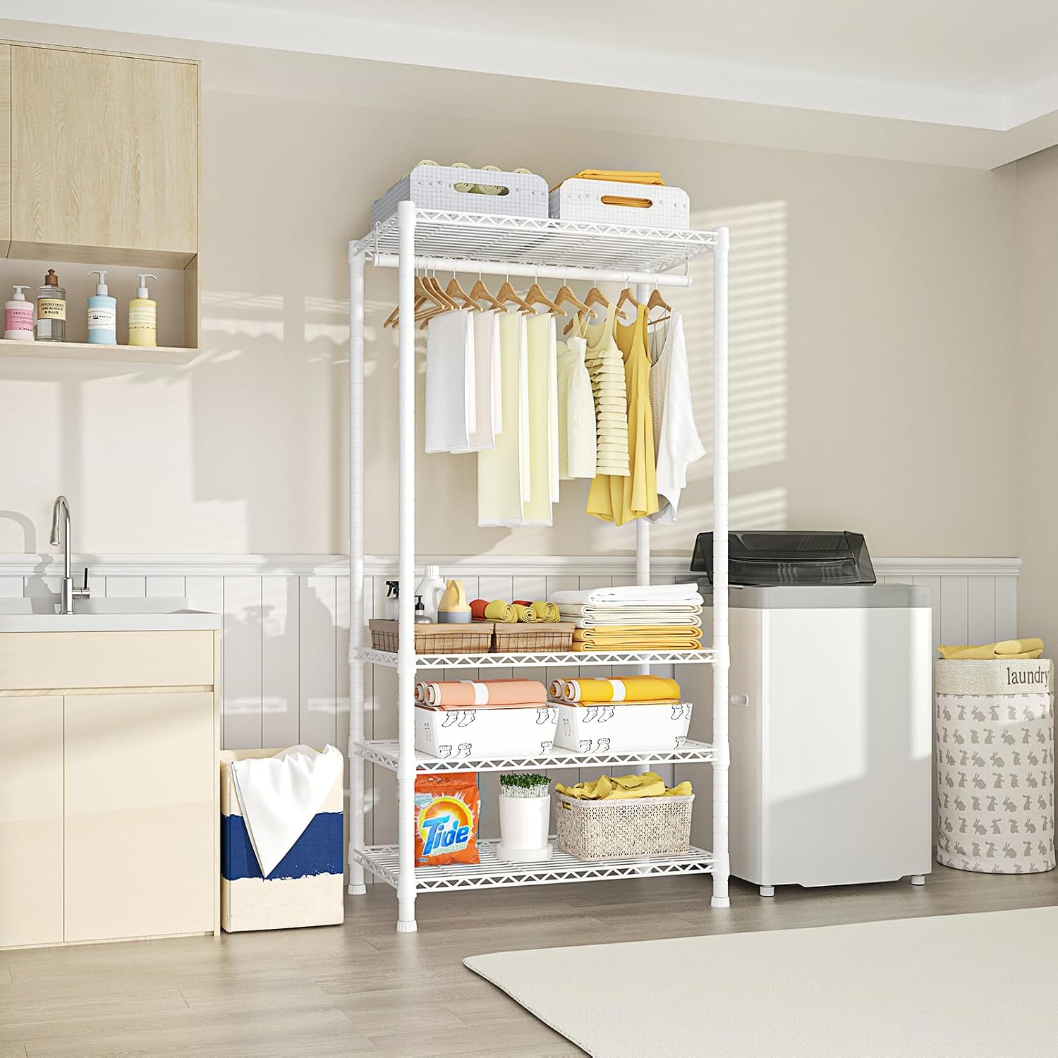 White 4-Tier Heavy Duty Freestanding Garment Rack