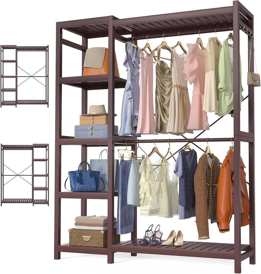 Espresso Bamboo Double Rod Garment Rack