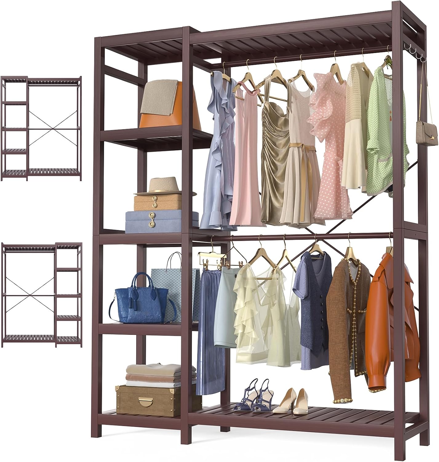 Espresso Bamboo Double Rod Garment Rack