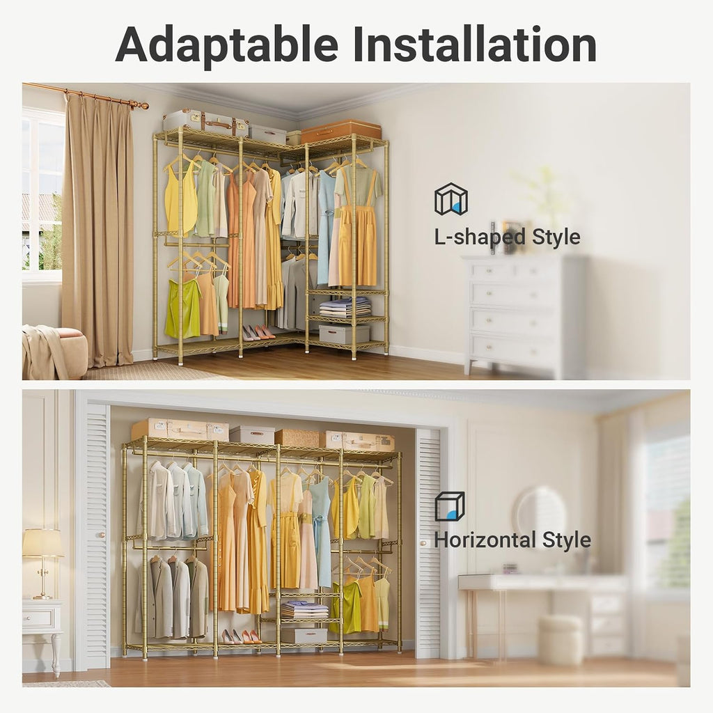 Gold L-Shaped 1110LBS Corner Garment Rack