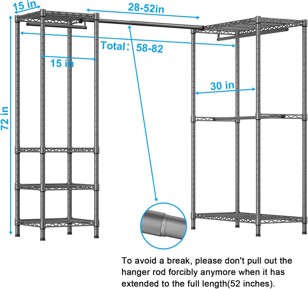 Grey Expandable L-Shaped Corner Garment Rack