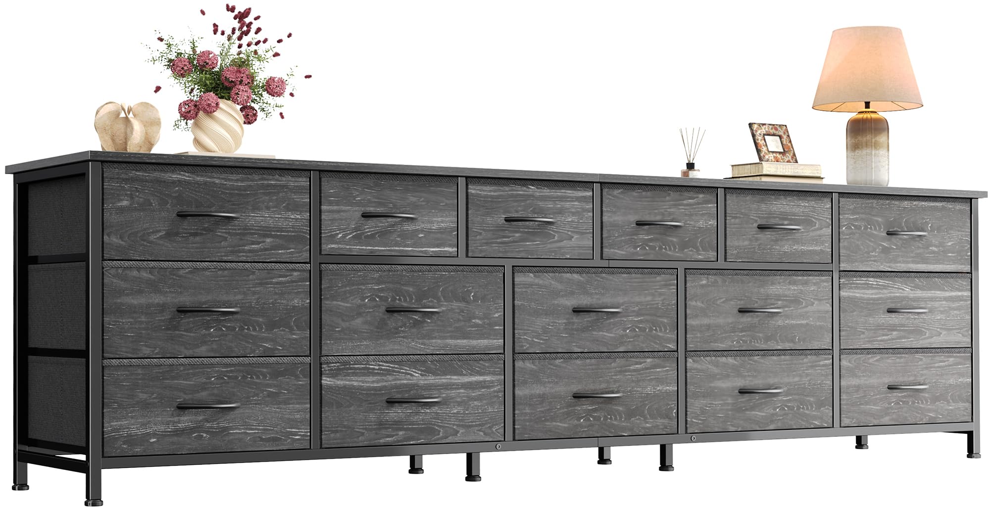Rustic Brown 16-Drawer Wide Fabric Dresser