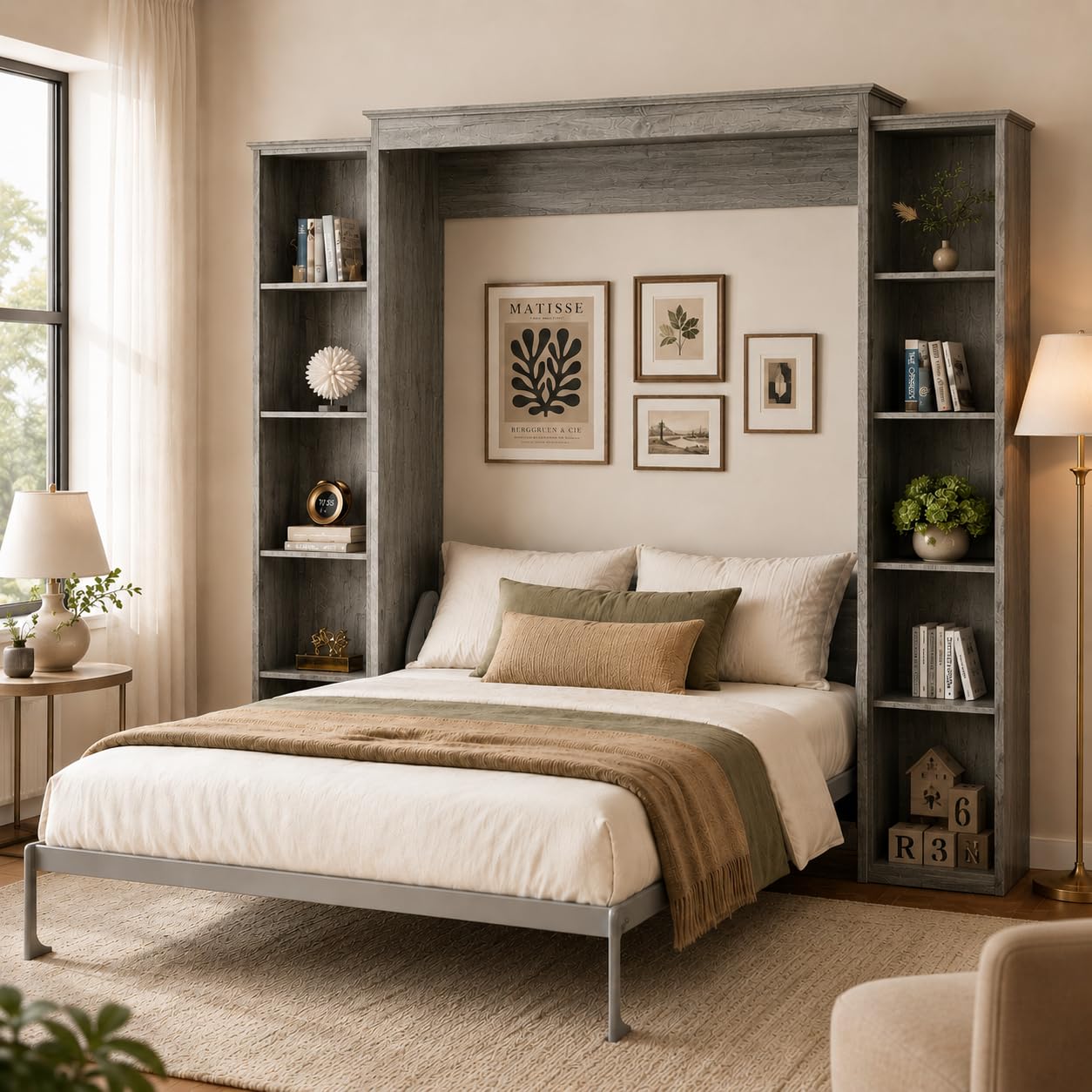 Natural Wood Queen Foldable Wall Murphy Bed