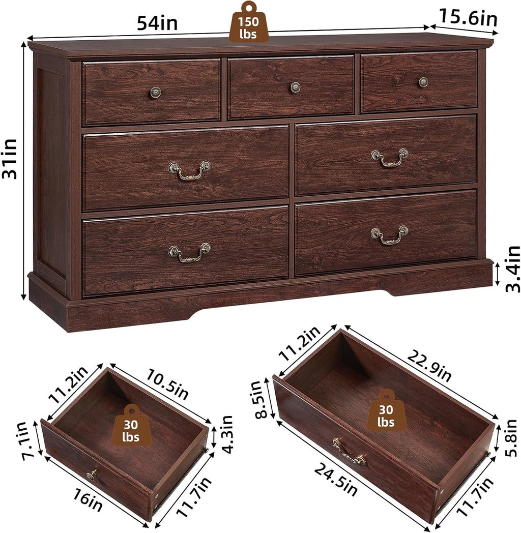 Walnut Farmhouse 7-Drawer Storage Dresser