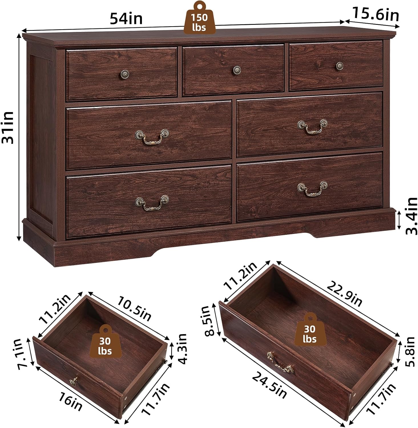 Walnut Farmhouse 7-Drawer Storage Dresser